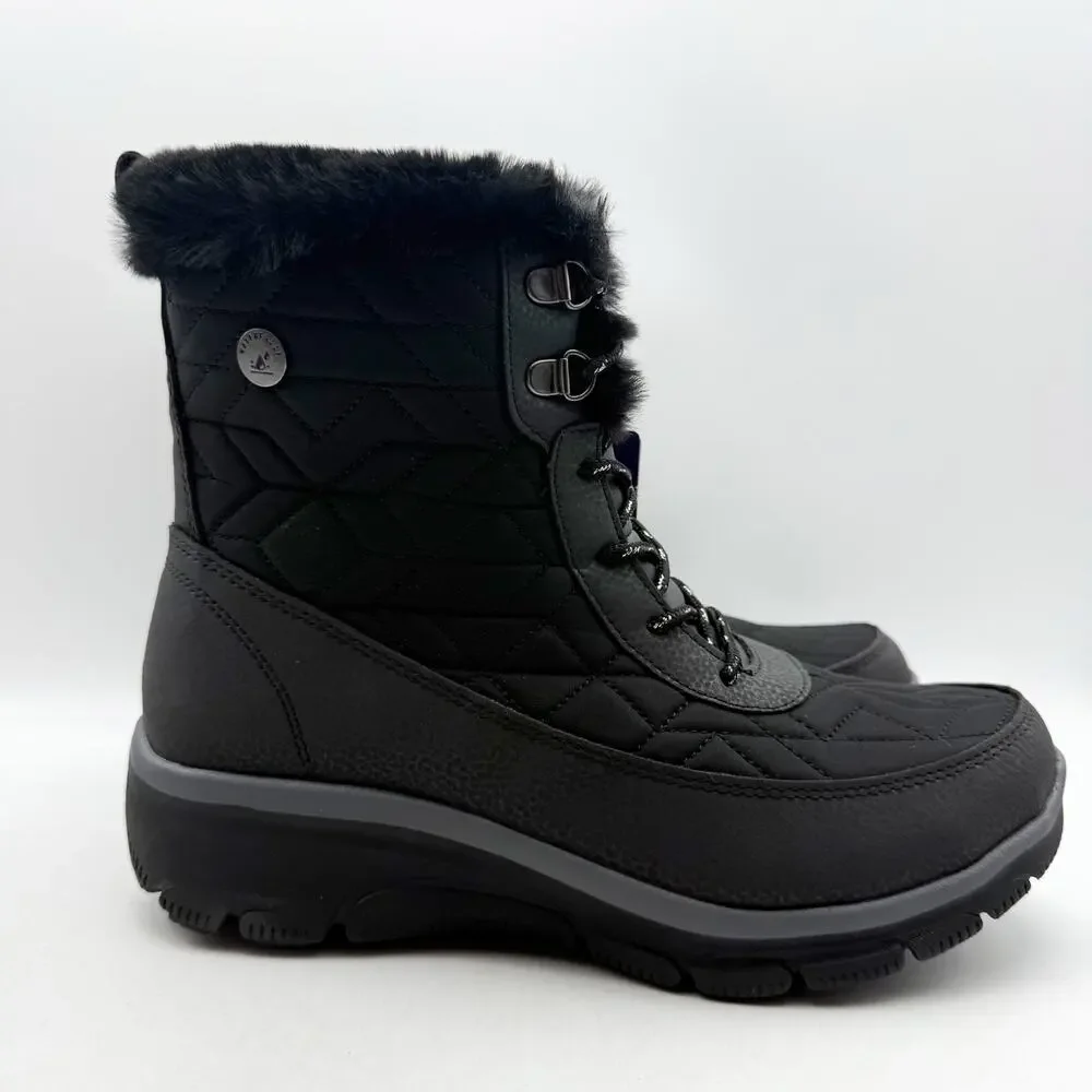 Skechers Womens Easy Going Frostline Winter Boots US 8.5 Black Waterproof NWT